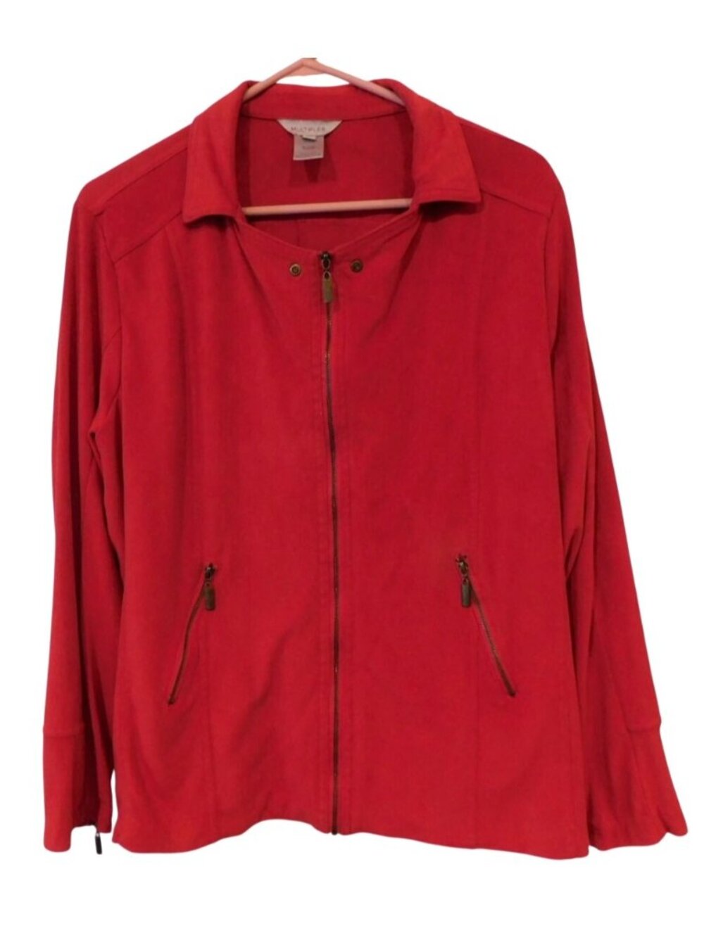 Multiples XL Red Faux Suede Zip Front Jacket Lightweight Quiet Luxury Classic
